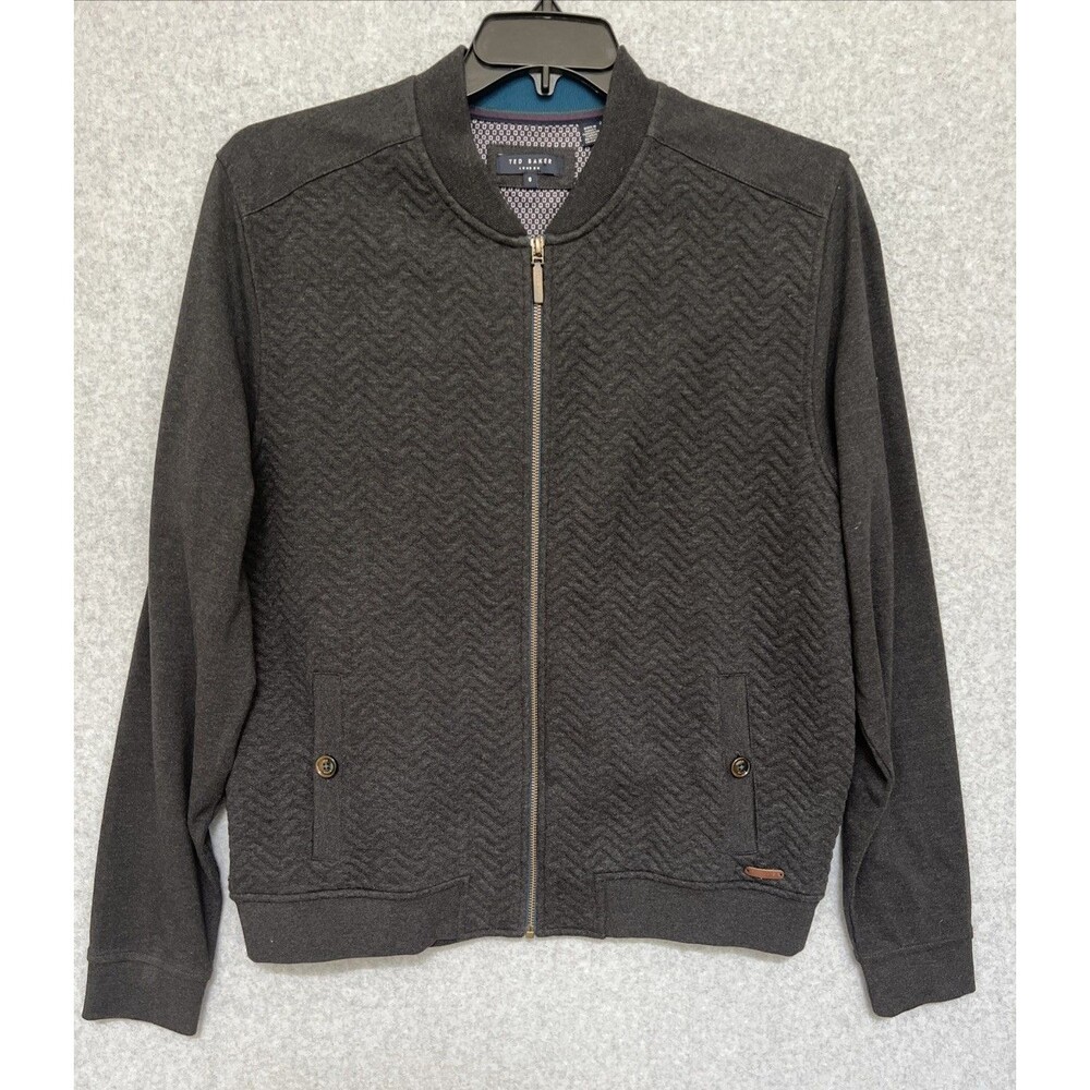 Ted Baker London Deeaz Zip Up Sweater 6 US 2XL Gray Quilted Herringbone Jacket